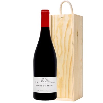 Les Violettes Cotes du Rhone 75cl Red Wine in Wooden Sliding lid Gift Box
